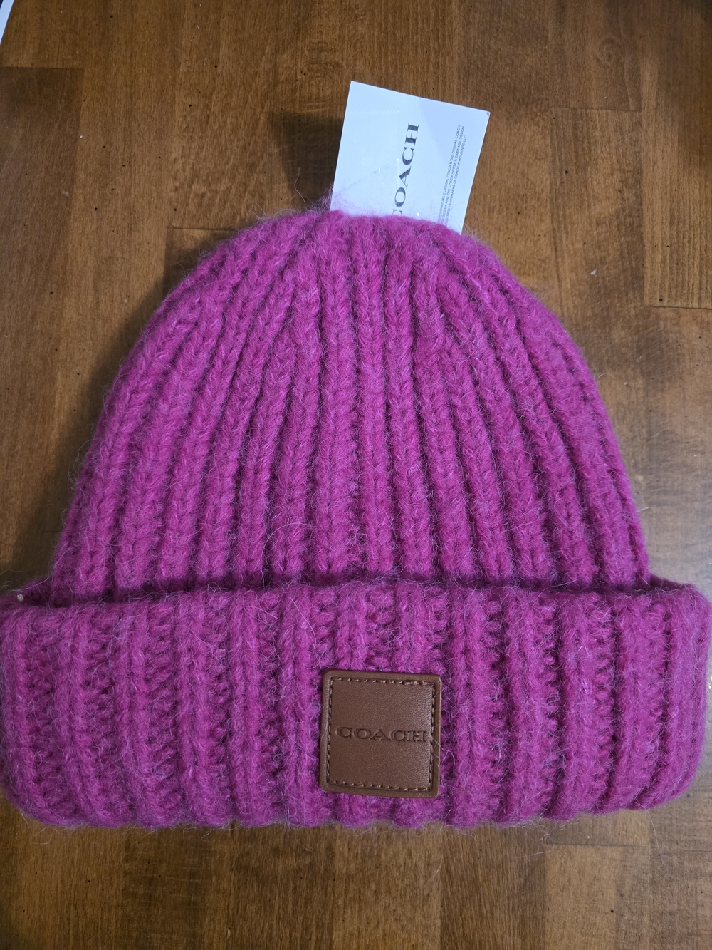 COACH Ribbed Knit Beanie - Fuchsia Pink